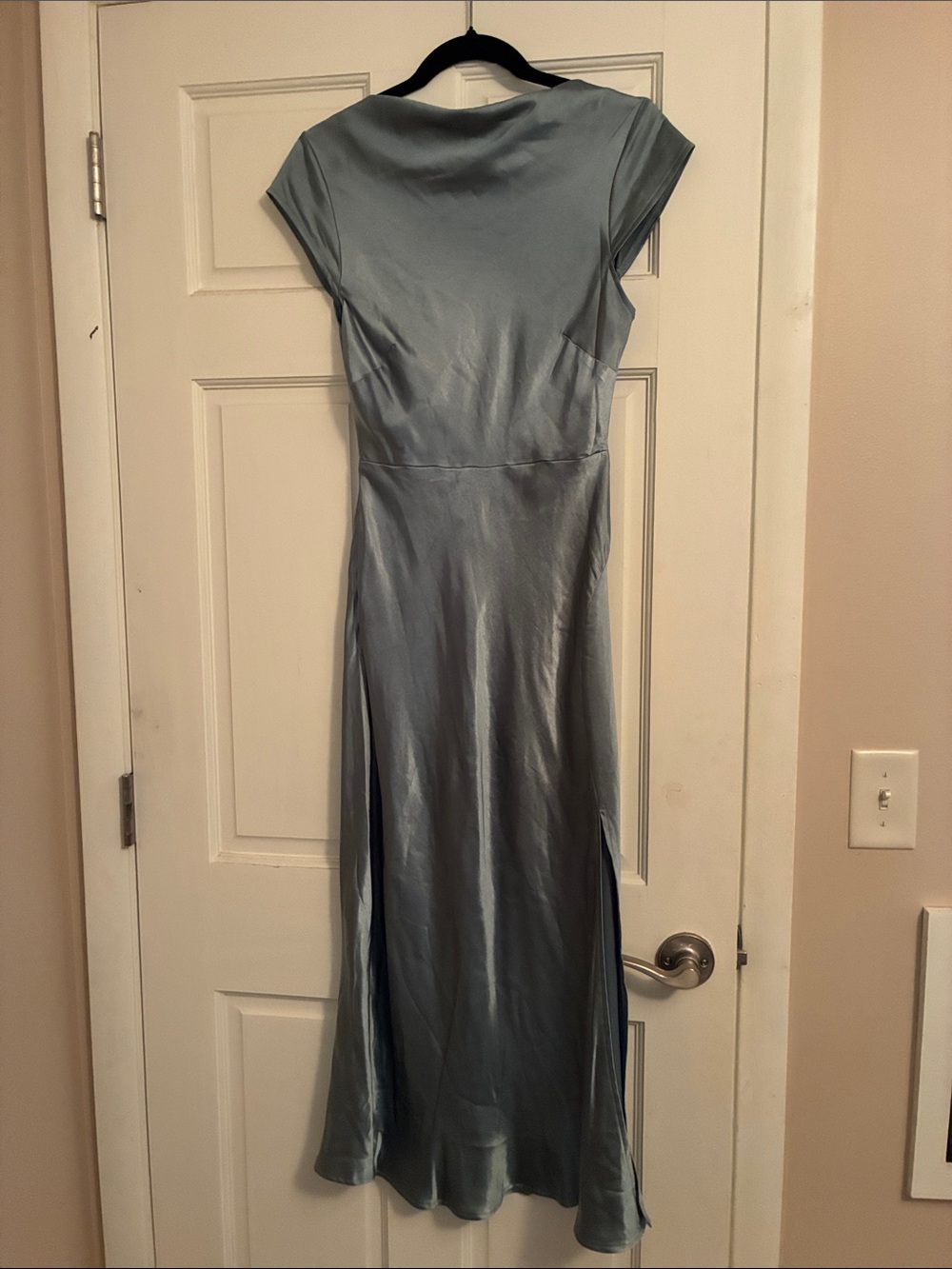 Selfie Leslie Satin Cap-Sleeve Maxi Dress in Steel Blue - Picture 3 of 7